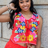 Queen of Sparkles Orange Multi Floral Sequin Shorts