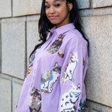 Queen of Sparkles Lavender Gingham Queen of Cats Button Up Long Sleeve Top