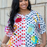 Queen of Sparkles Colorblock Polka Dot Teacher Icon Button Up Top