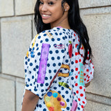 Queen of Sparkles Colorblock Polka Dot Teacher Icon Button Up Top