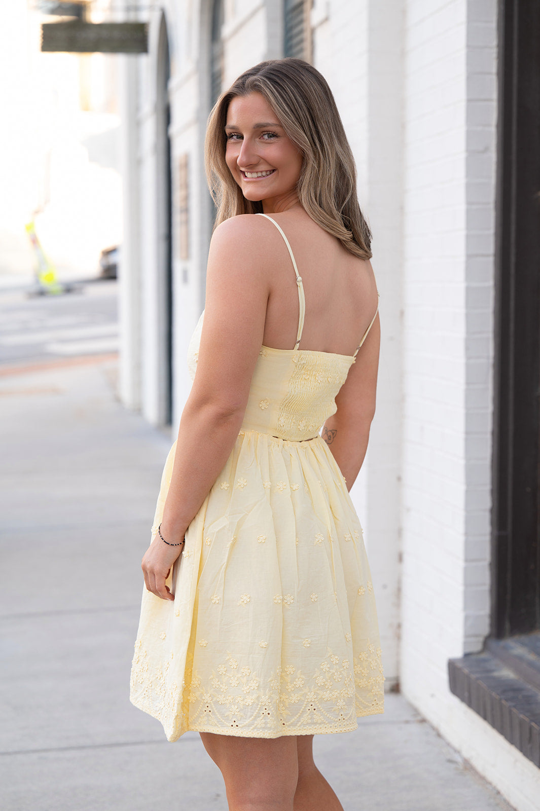 Yellow Floral Embroidered Mini Dress Small Yellow Floral Embroidered Mini Dress Small