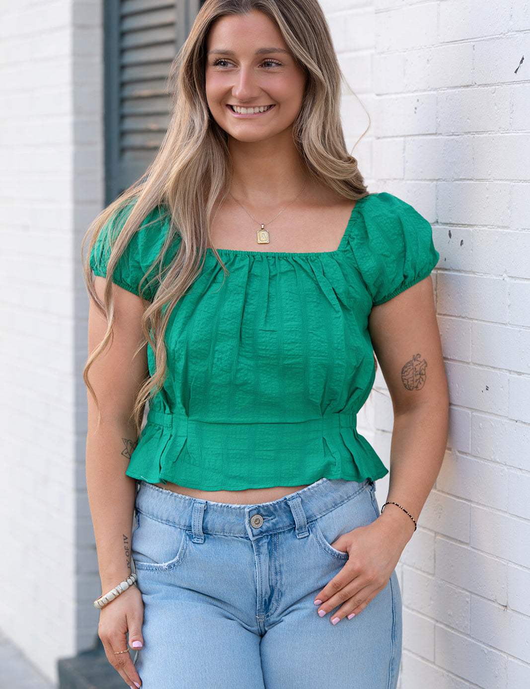 Radiate Cap Sleeved Top - Green