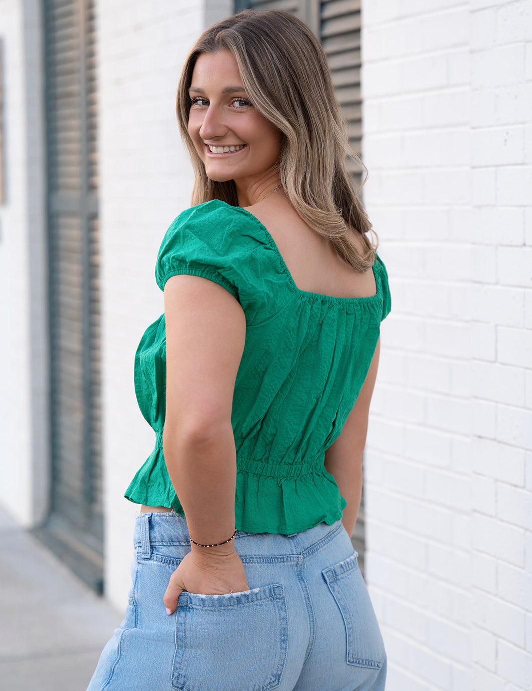 Radiate Cap Sleeved Top - Green