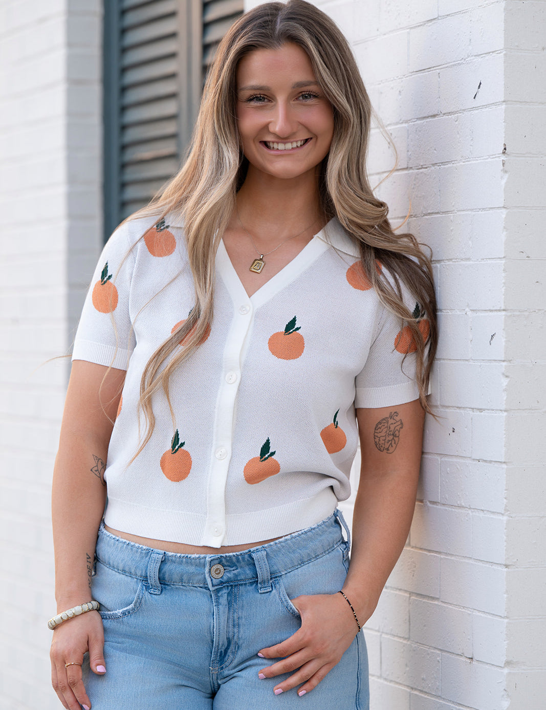 Citron Embroidered Orange Knit Shirt