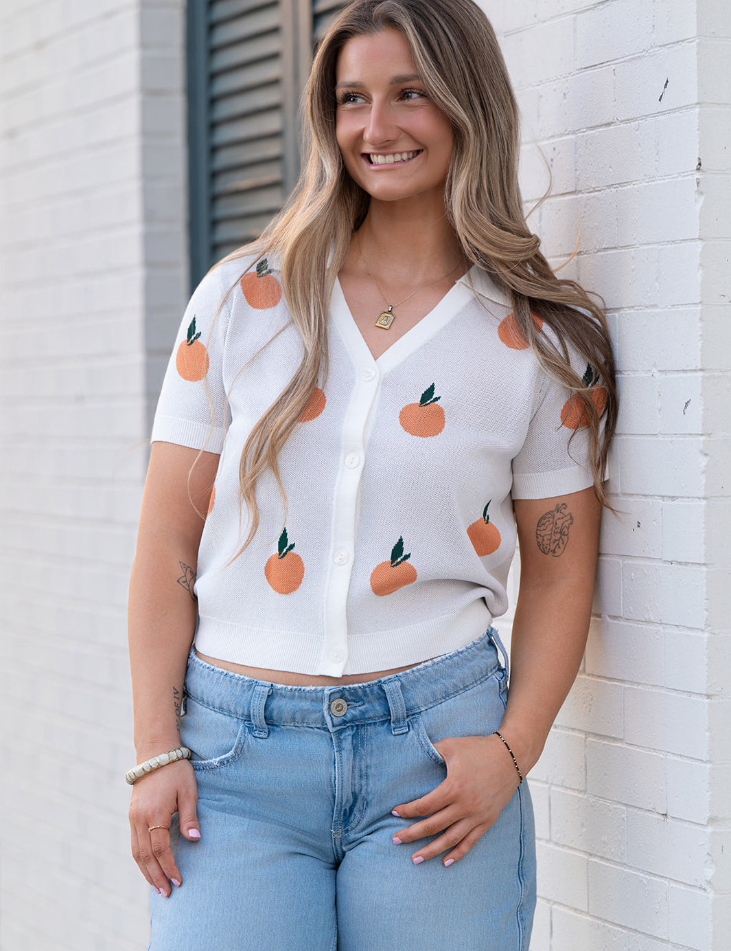 Citron Embroidered Orange Knit Shirt