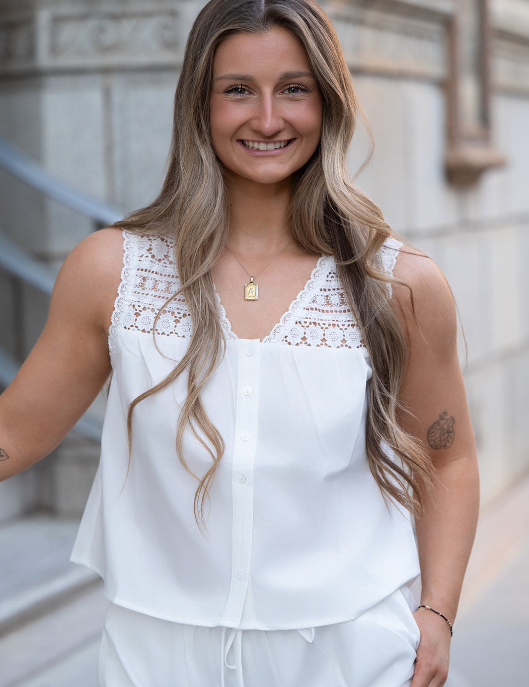 Lowtide Lace Trim Sleeveless Top - Shell