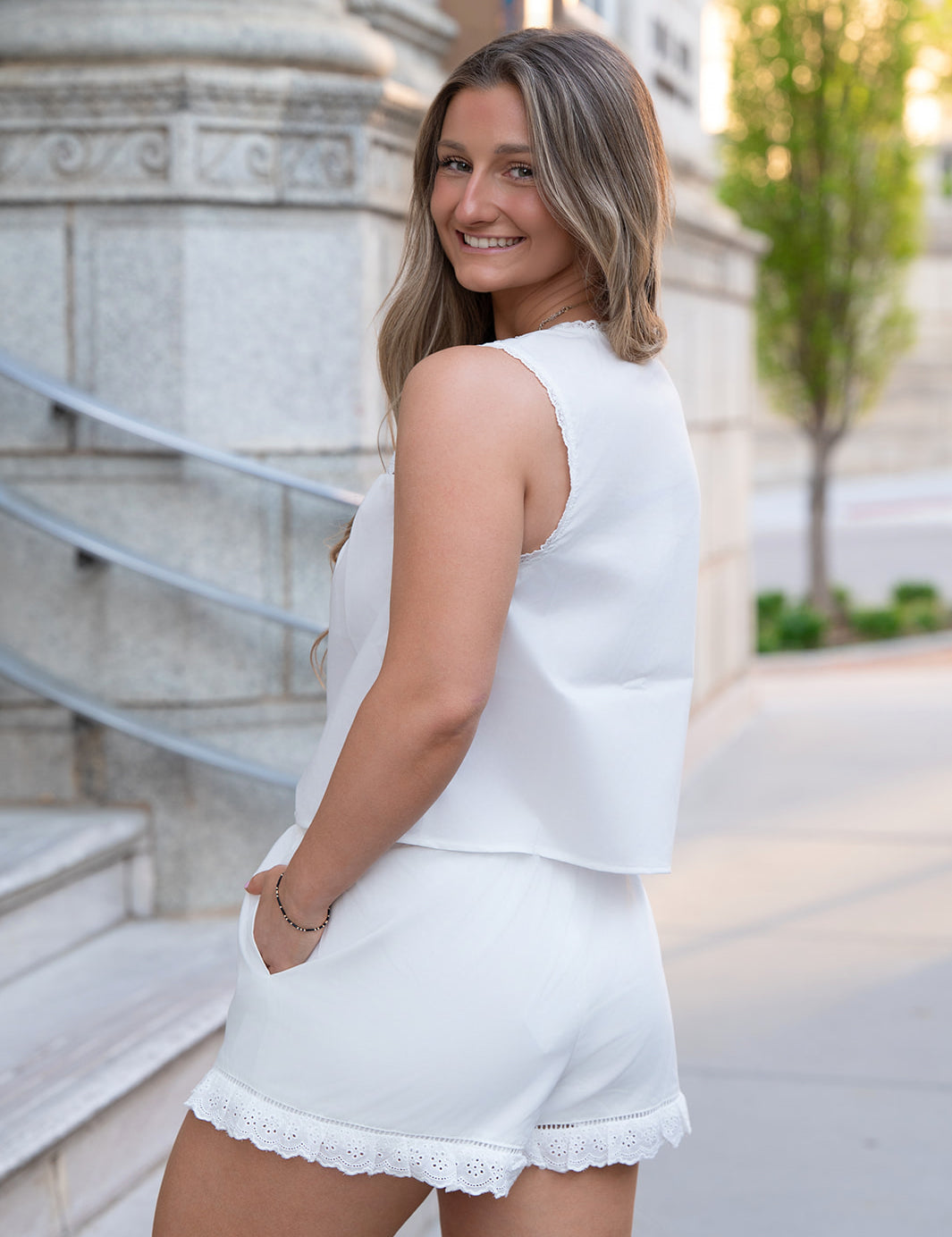 Lowtide Lace Trim Sleeveless Top - Shell