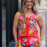 Queen of Sparkles Orange Multi Floral Sequin Shorts