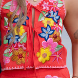 Queen of Sparkles Orange Multi Floral Sequin Lace-Up Tank Top