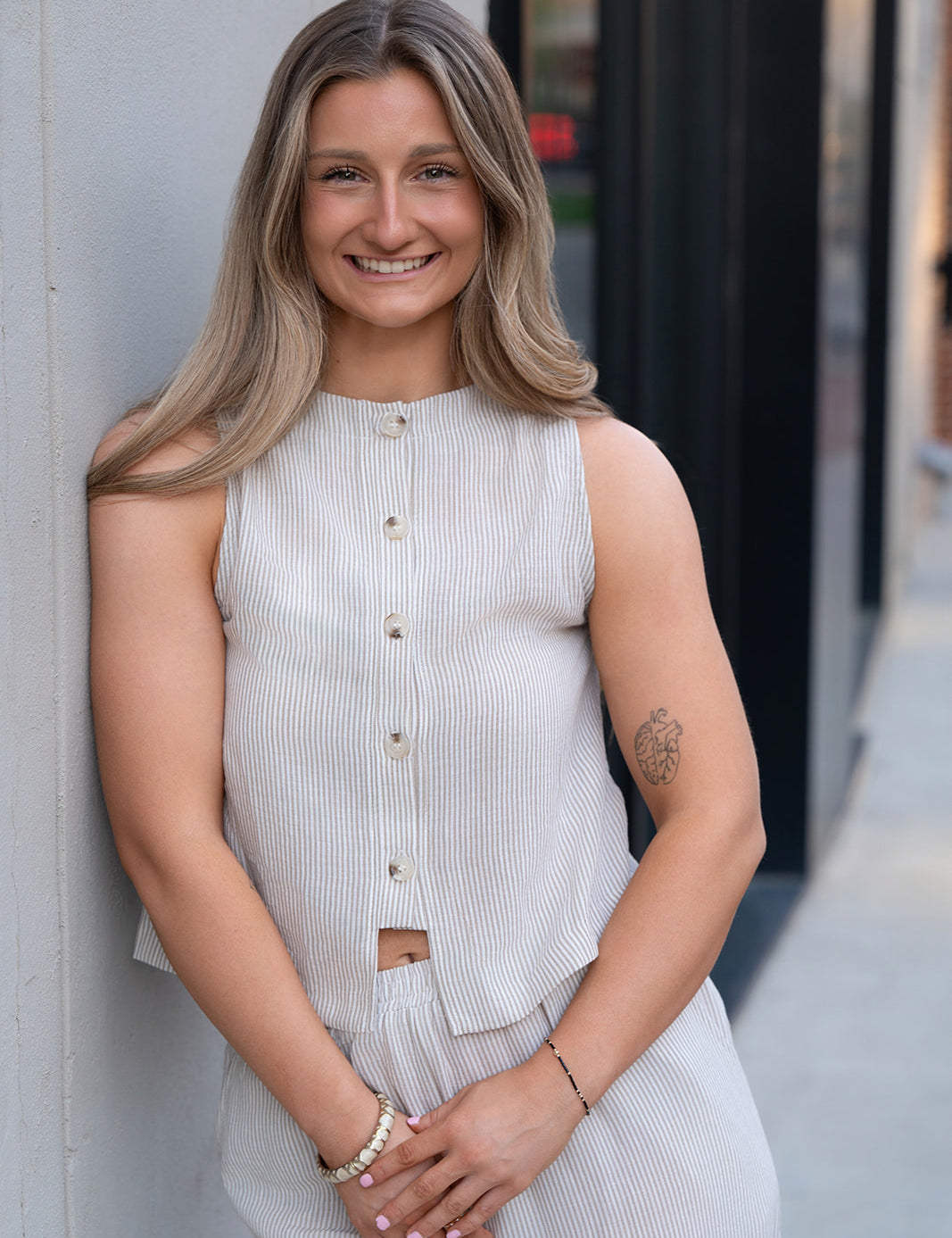 Garden Sun Button Tank - Taupe