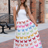 Queen of Sparkles White Multi Butterfly Sequin Midi Skirt