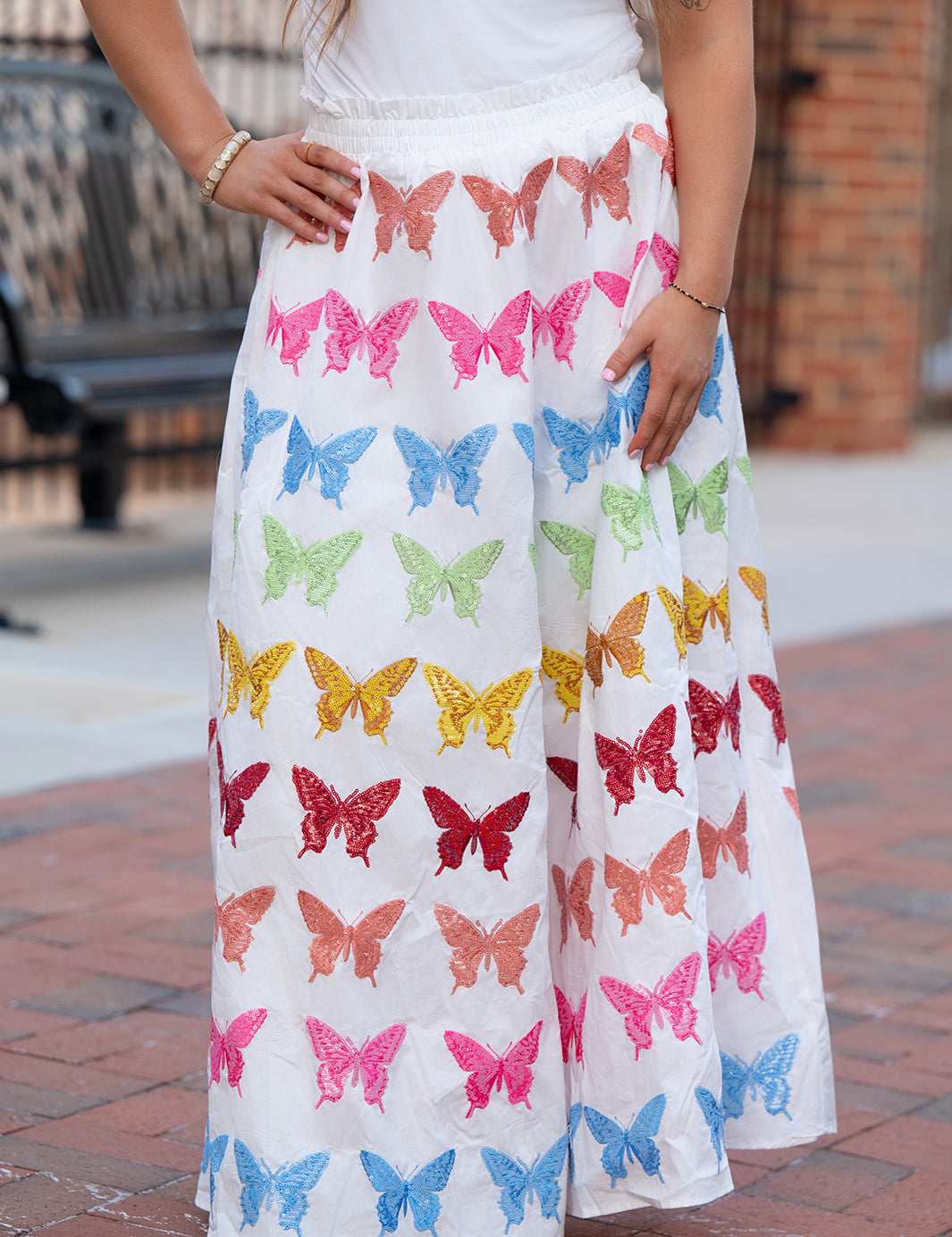Queen of Sparkles White Multi Butterfly Sequin Midi Skirt