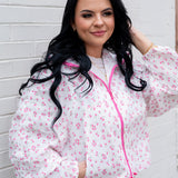 Floral Silky Athletic Jacket With Mesh Lace Trim