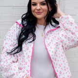 Floral Silky Athletic Jacket With Mesh Lace Trim