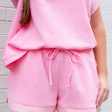 Light Pink Pearl Stud French Terry Dolphin Shorts