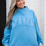 Light Blue 'Mama' Mock Neck Sweatshirt - Queen of Sparkles