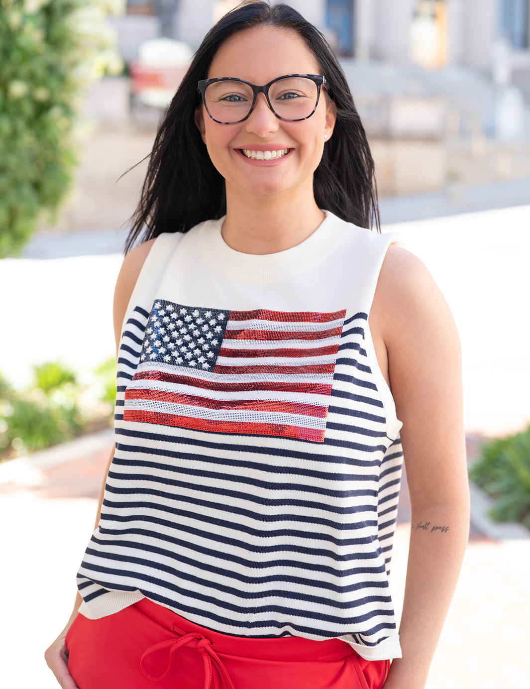 Queen of Sparkles American Flag Stripe Knit Tank