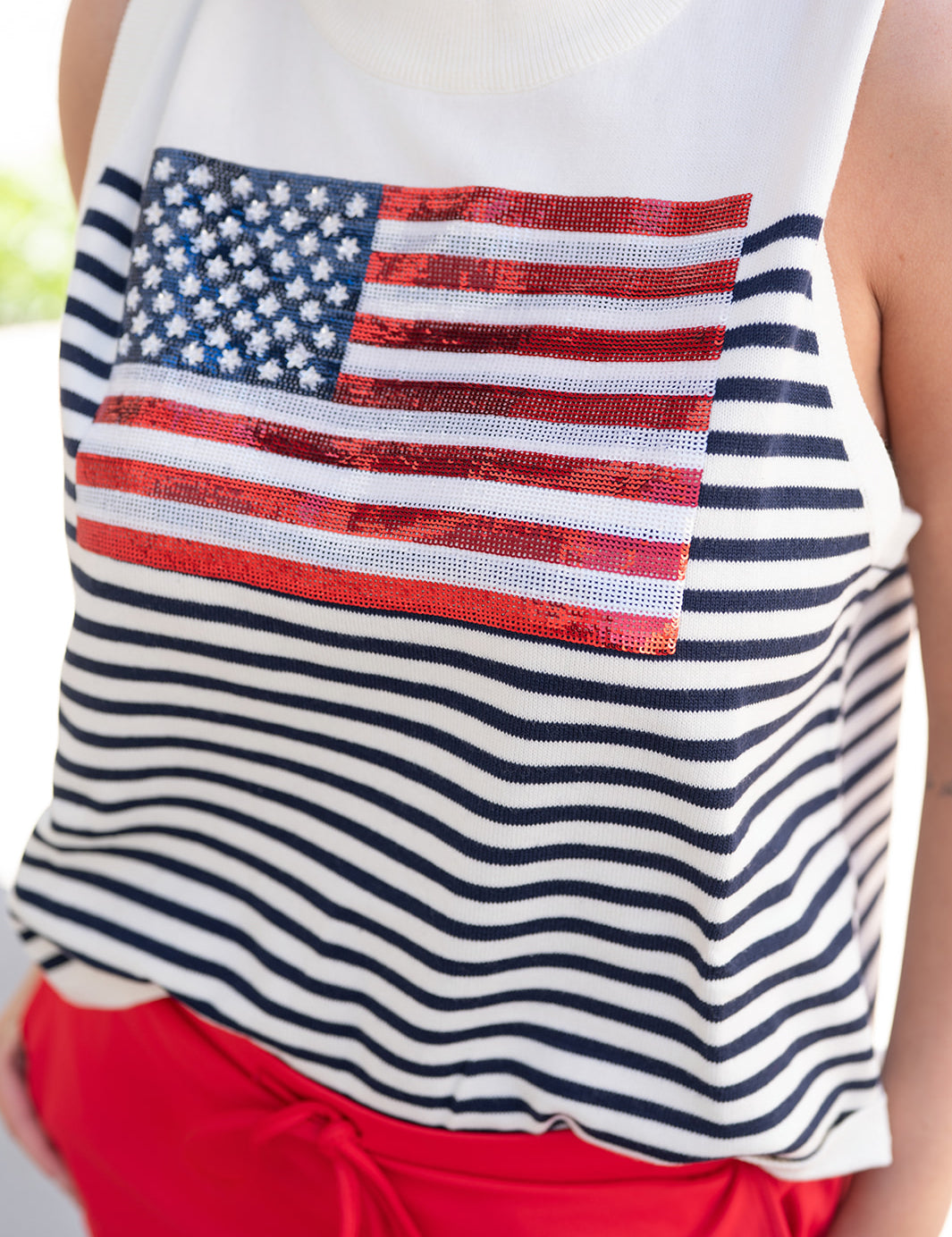 Queen of Sparkles American Flag Stripe Knit Tank