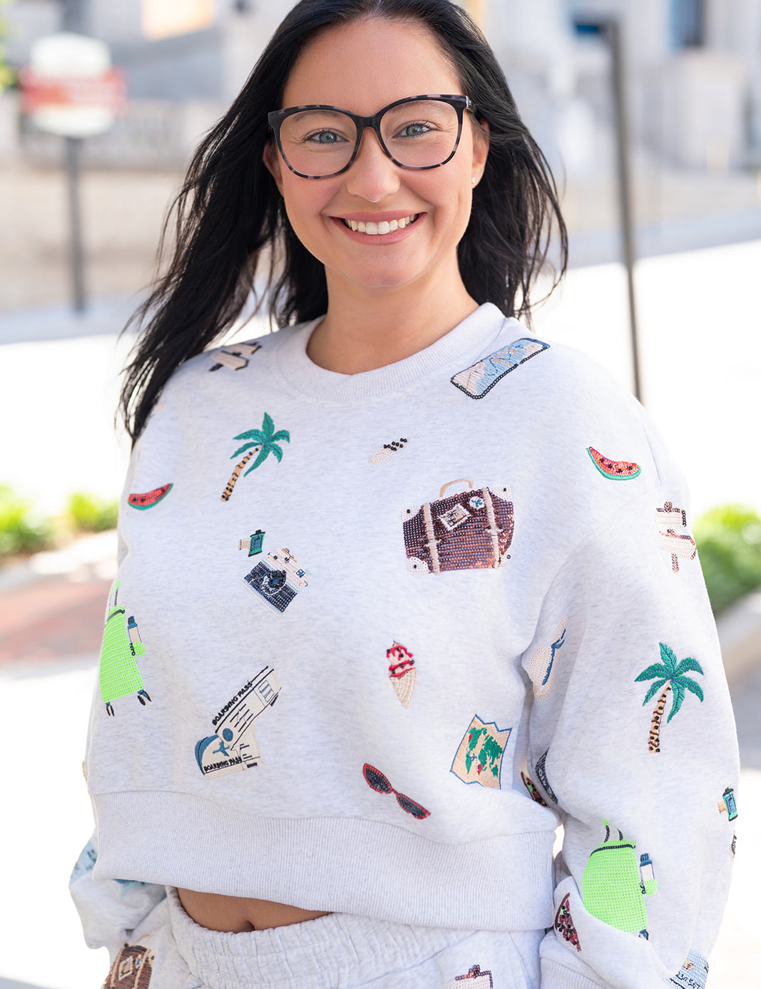 Queen of Sparkles Multi Travel Icon Cropped Sweatshirt