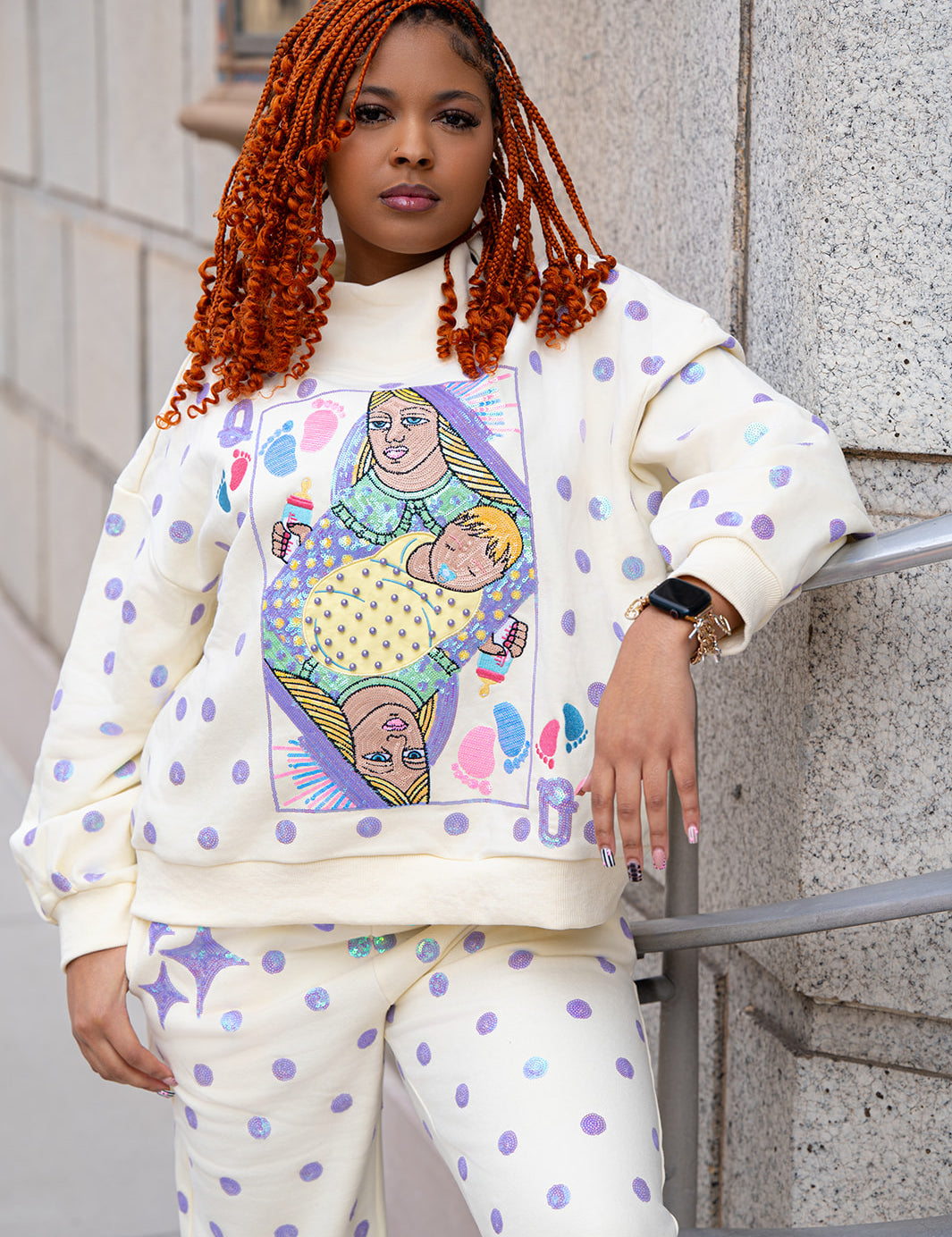 Beige & Lavender Polka Dot Sparkle Logo Sweatshirt - Queen of Sparkles