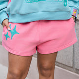 Aqua & Pink Cotton Colorblock Shorts- Queen Of Sparkles