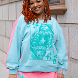 Aqua & Pink Cotton Colorblock Card Sweatshirt- Queen Of Sparkles