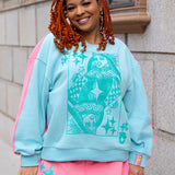 Aqua & Pink Cotton Colorblock Shorts- Queen Of Sparkles