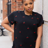 Black Mini Jeweled Cherry Tee – Queen of Sparkles