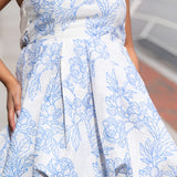 The Blue Floral Strapless Bubble Mini Dress