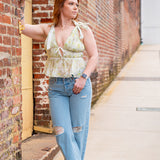 En Saison Sage & Butter Yellow Floral Tie-Shoulder Peplum Top