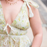 En Saison Sage & Butter Yellow Floral Tie-Shoulder Peplum Top