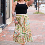 Scarf Print Stitch Detail Midi Skirt-En Saison