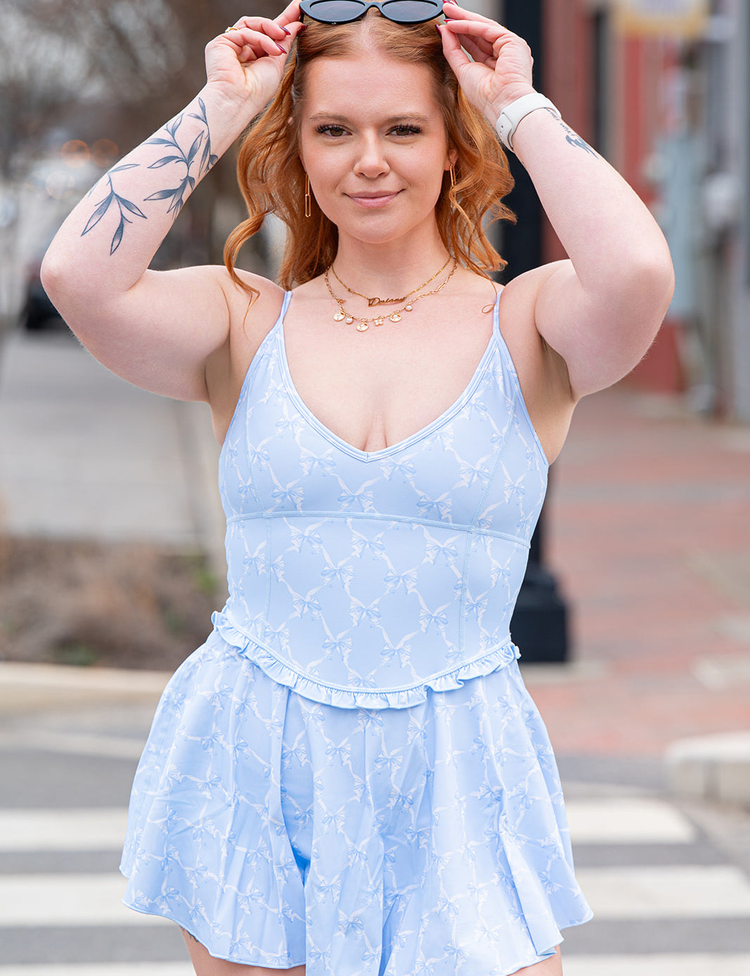 LoveShackFancy Ergo Bow Print Active Dress –  Chilled Blue