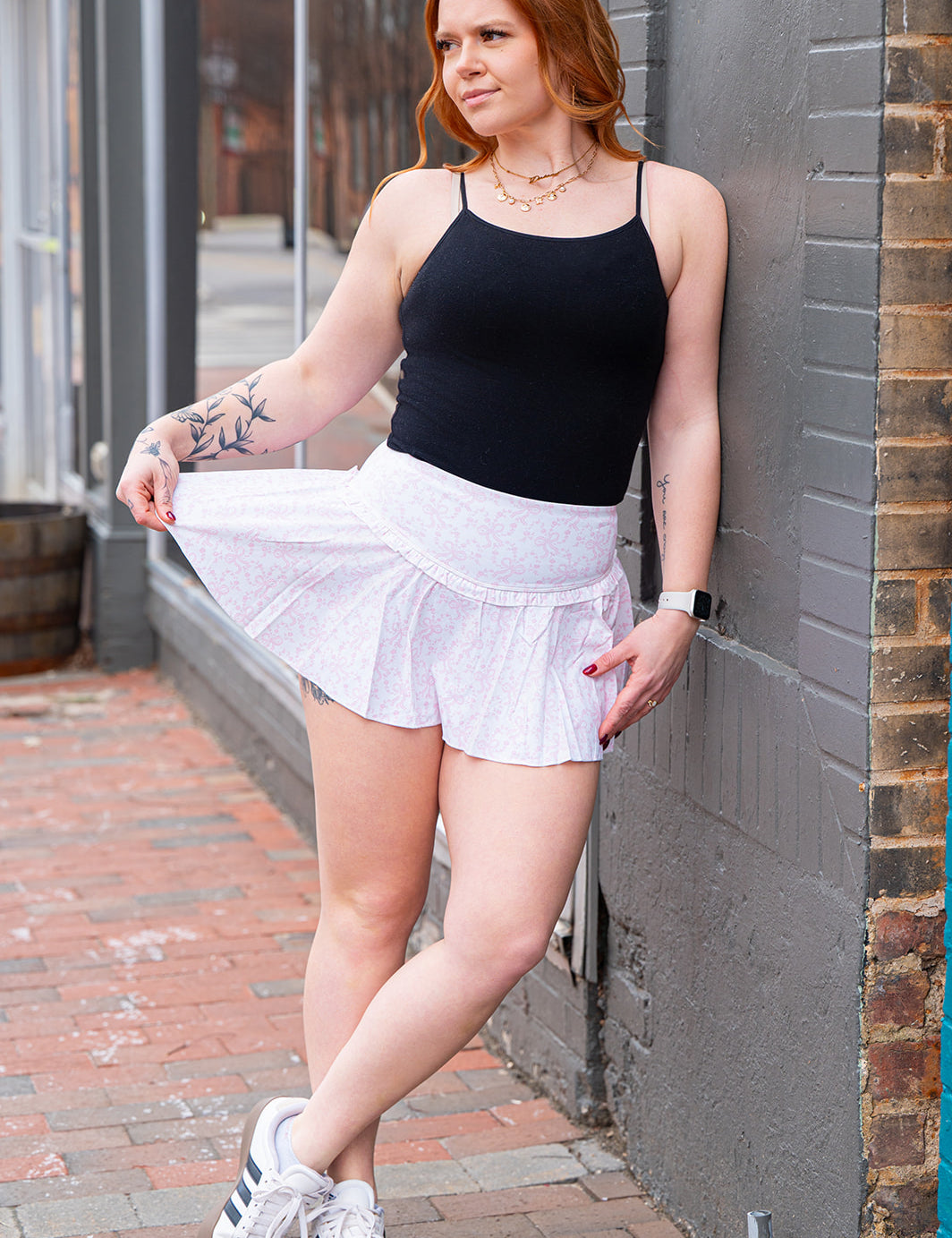 LoveShackFancy Vanina Bow Print Mini Active Skort – Chantilly