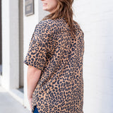 Leopard Print Ribbed Button Down Collared Top