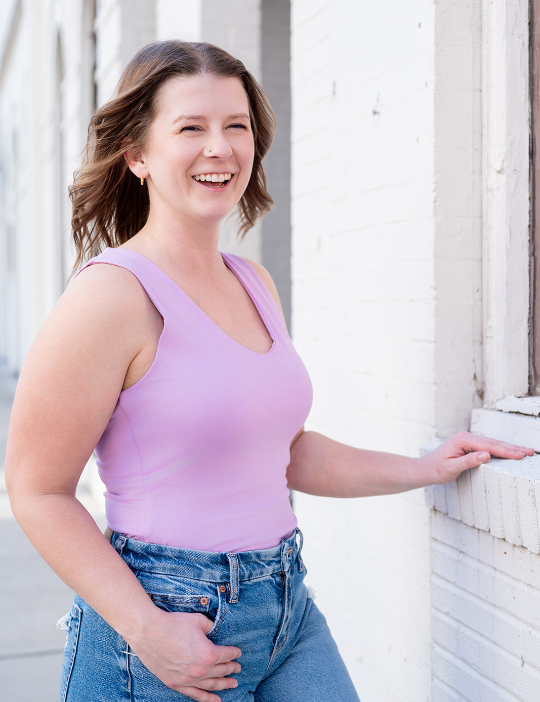 Lavender Essential V Neck Sleeveless Bodysuit