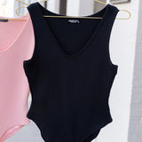 Black Essential V Neck Sleeveless Bodysuit