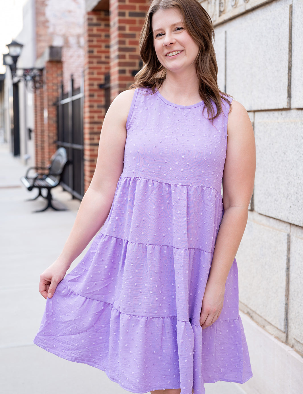 Lilac Swiss Dot Tiered Sleeveless Mini Dress