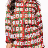 Red Plaid Mahjong Tile Button Up Top - Red [Queen of Sparkles]