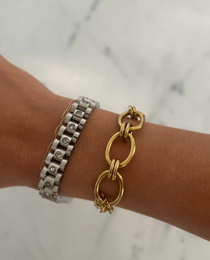 Silver Diamond Watch Band Bracelet-Chansuttpearls-Silver