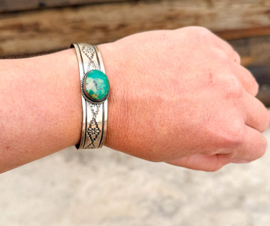 One-Stone Turquoise Bracelet with Stamping