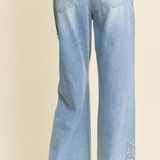 Star Patchwork Side Pocket Wide Leg Denim Pants