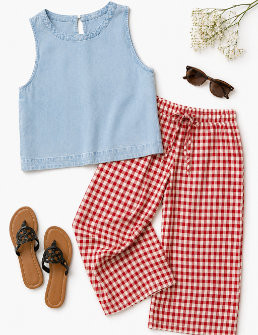 It's Pouring Sleeveless Top - Light Chambray