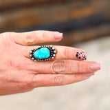 Large One-Stone White Water Turquoise Ring Size 6 1/2