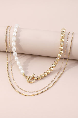 Pearl and Gold Beads Multi-Strand Necklace