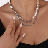 Pearl and Silver Beads Multi-Strand Necklace