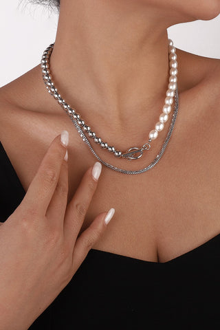 Pearl and Silver Beads Multi-Strand Necklace