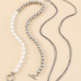 Pearl and Silver Beads Multi-Strand Necklace