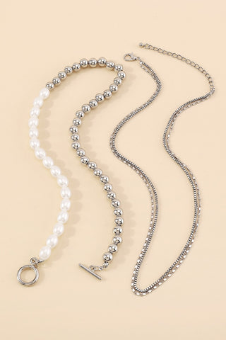 Pearl and Silver Beads Multi-Strand Necklace