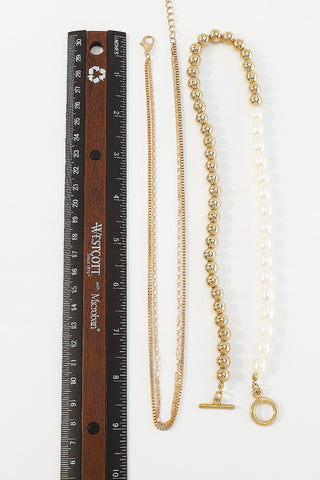 Pearl and Gold Beads Multi-Strand Necklace